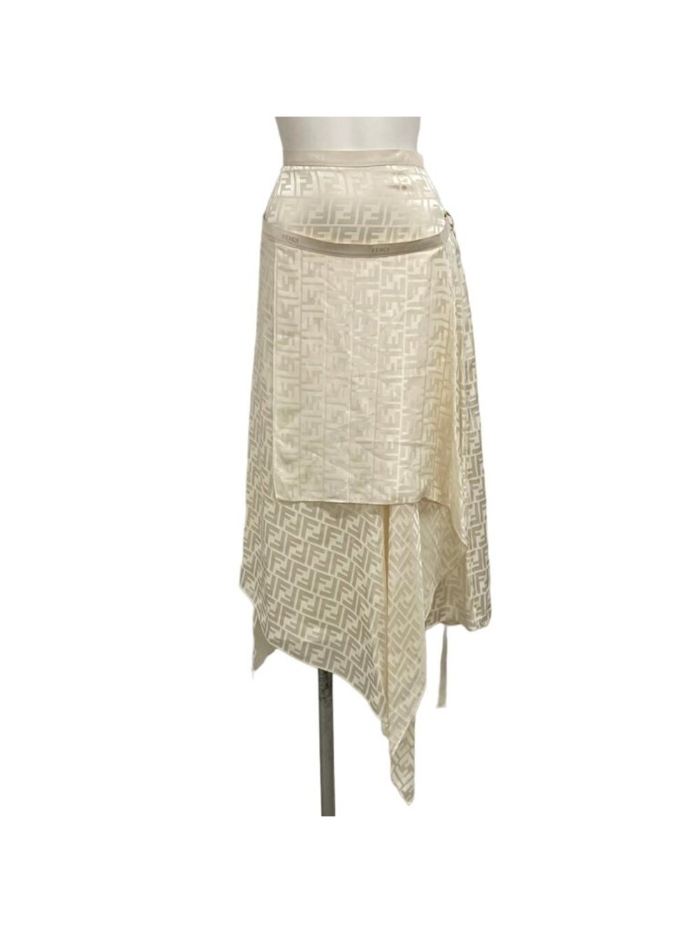 Fendi Roll Skirt M Ivory Knee Silk Zucca Pattern 40